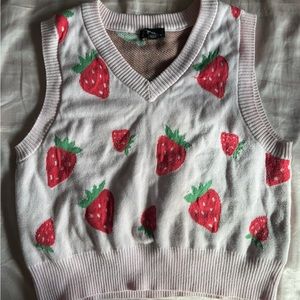 pink strawberry patterned sweater vest